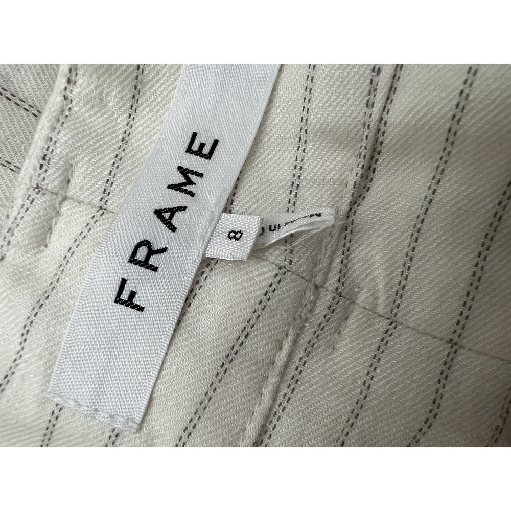 NEW Frame Pleated Cuff Linen Blend Twill Blanc Multi Pinstriped Shorts 8 - Picture 3 of 8